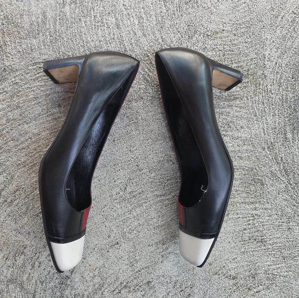 KATE SPADE Colorblock Patent Leather Square Toe 2” Block Heel Pumps Sz 8 B Italy